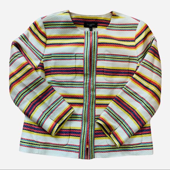 Talbots Multi-Color Stripe Textured Collarless Hook Eye Closure Blazer-12P - Picture 1 of 7